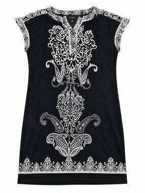 Enfocus Studio Size 12 Black White Paisley Shift Dress Tunic